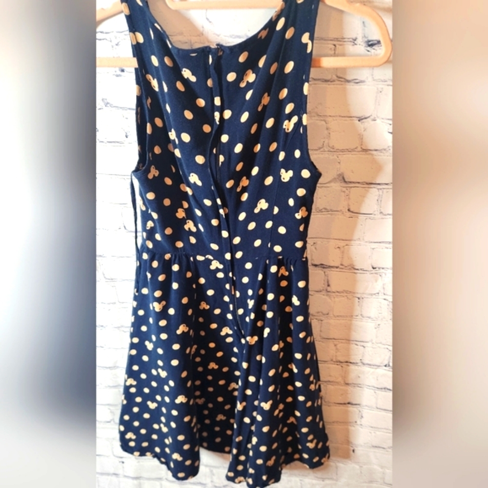 Disney  Womens Juniors Navy Polka Dot Mickey Dress Sz 0 - Picture 3 of 4